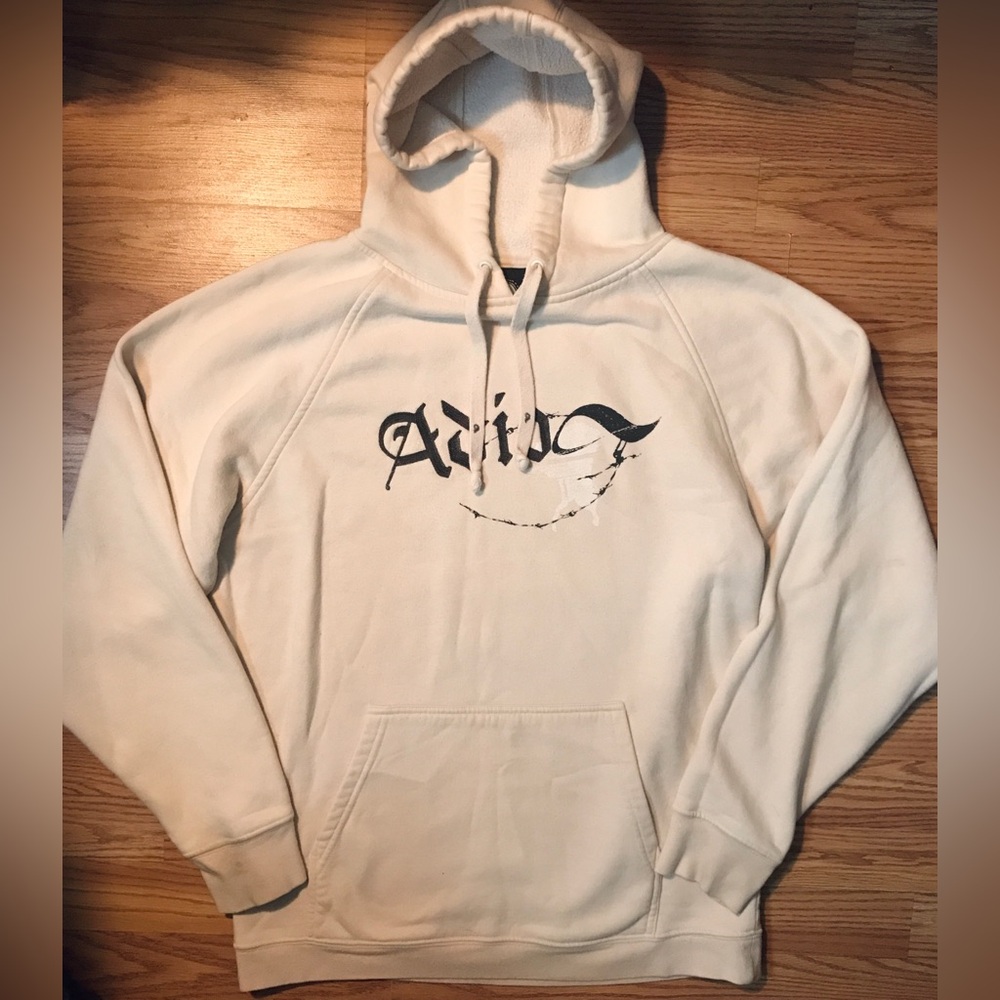 RARE Retro Y2K ADIO Skateboards Pullover Hoodie Mens M Light Beige Bam Margera